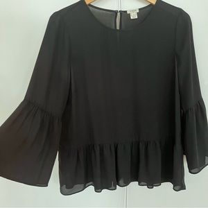 J.Crew | Black Blouse with peplum, minor imperfections, size small